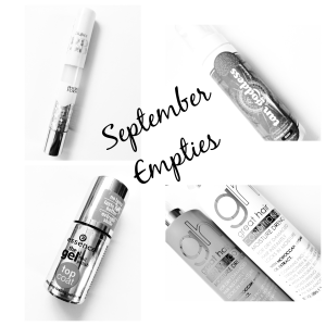 September Empties on Beautitude - Reviews on Great Hair Day shampoo & Conditioner, Essence Gel Top Coat, Tan Goddess, Physicians Formula Concealer